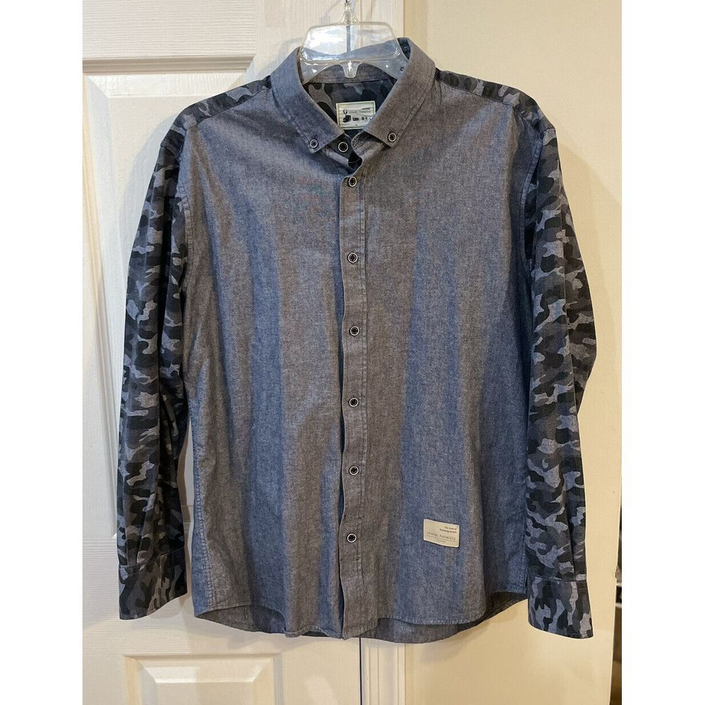 Mind Bridge Men's Long Sleeve Button‎ Up Size Tag Removed Measures Sz M Blue